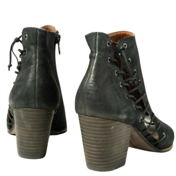 LUCKY Brand Hartlee Open Toe Lace Up Black Bootie EUC sz 10 - Picture 5 of 12